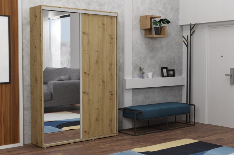 szafa korytarzowa-przesuwna-zuza-dąb artisan-242cm x 45 cm głębokość x 11 szerokości do wyboru -front-lustro-rączki aluminium.jpg