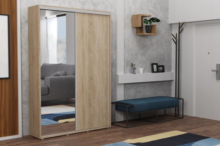 szafa korytarzowa-przesuwna-zuza-dąb sonoma-242cm x 45 cm głębokość x 11 szerokości do wyboru -front-lustro-rączki aluminium.jpg