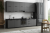 Elegancki zestaw kuchenny POLA 4 – czarny korpus, fronty w kolorze antracyt i czarny blat 300 cm. Zestaw obejmuje 10 bardzo pojemnych szafek, w tym szafki wiszące o wysokości 100 cm.