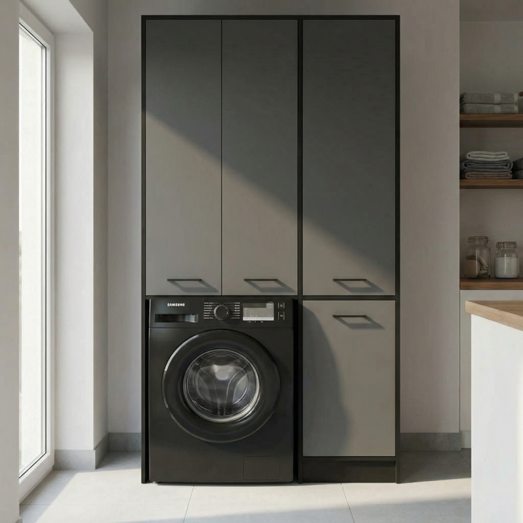 Szafka do zabudowy pralki DUO antracyt + czarny – styl loft