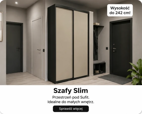 Szafa przesuwna Slim do przedpokoju o głębokości 45 cm i wysokości do 242 cm.