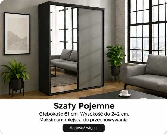 Szafa przesuwna pojemna o głębokości 61 cm i wysokości do 242 cm do sypialni lub garderoby.