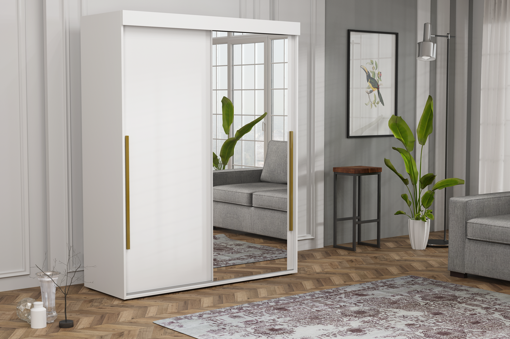 Szafa Allam biała z okuciami złotymi